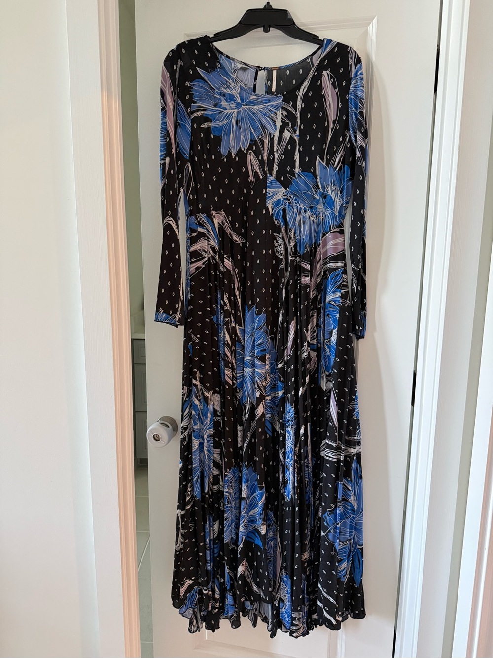 Free People Black Maxi Dress with Blue and Pink Floral Print